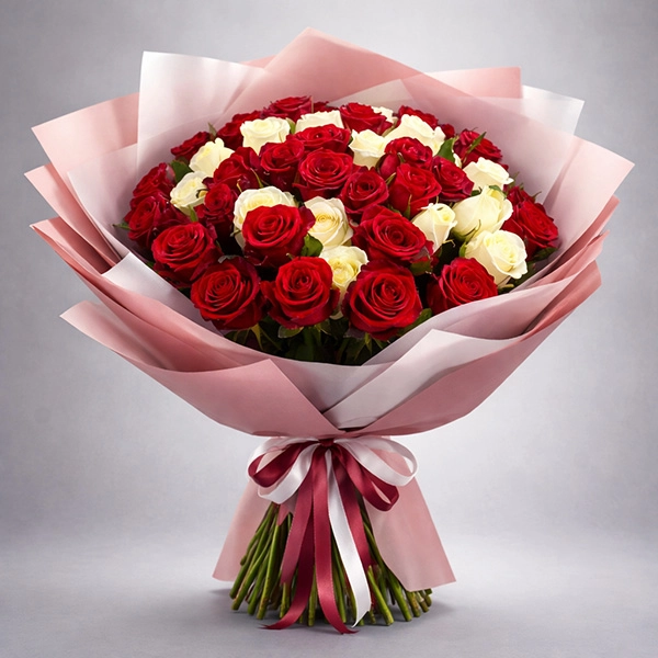Букет из красных и белых роз (60 см)